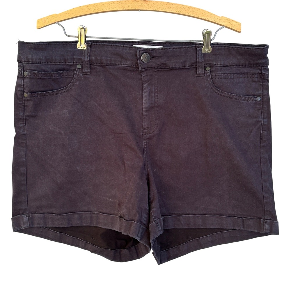 Molly & Isadora Womens Black Mid Rise Cuffed Denim Shorts Plus Size 18